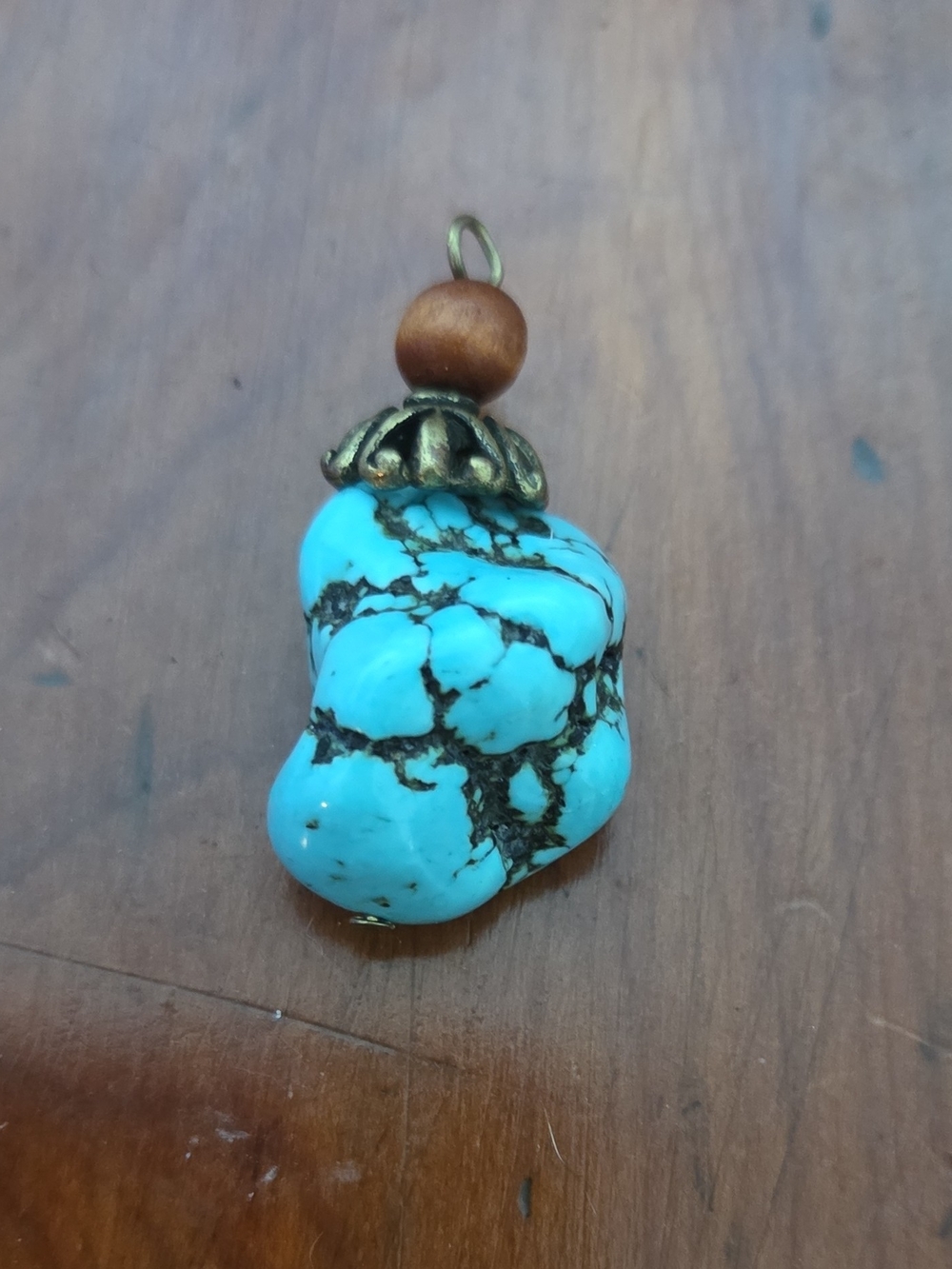 Large Turquoise Pendant Necklace with Bronze Accent - Blue Turquoise